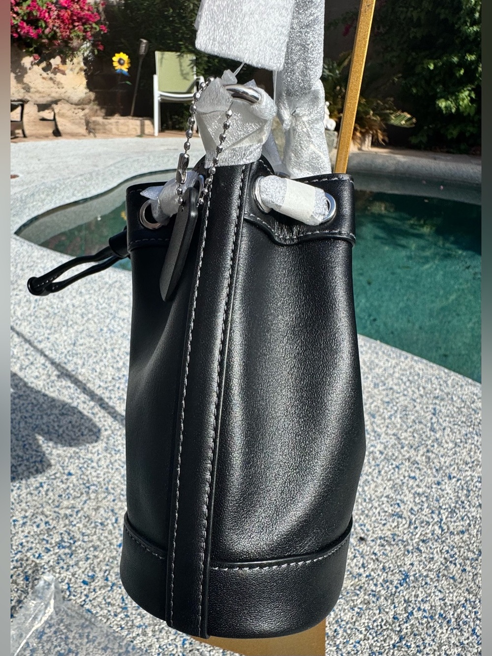 Coach Mini top handle Bucket Bag Black Calf Leather Drawstring w crossbody NWOT - Picture 12 of 15